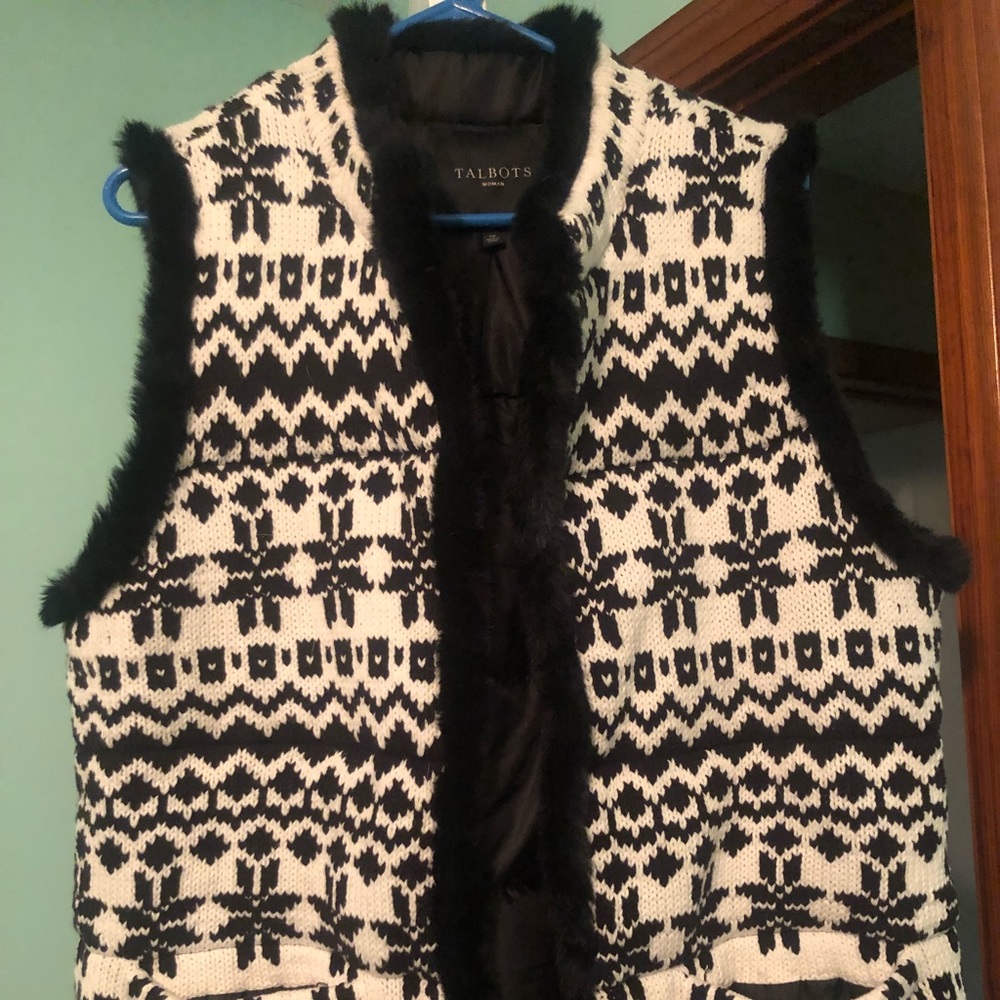 Talbots Vest Coat- black/white Nordic Pattern